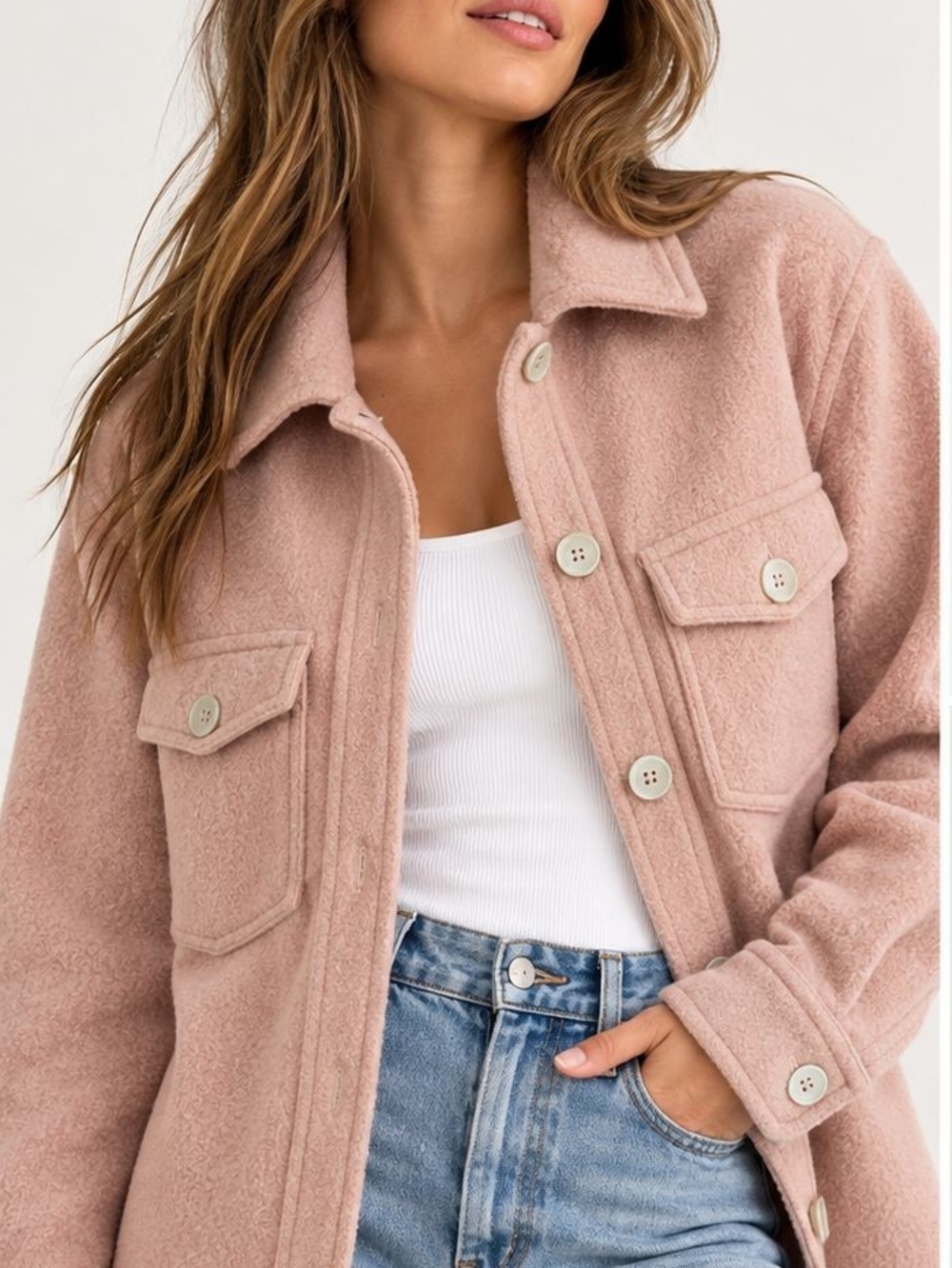 Wilfred Free 100% Merino Wool Overshirt Jacket – Blush Pink XS